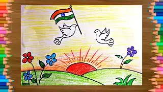 Independence Day Drawing|How To Draw Indian Flag Scenery|Debanu Art