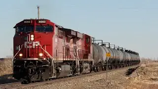 HUGE TRAIN!!! CP 8060 and CP 8856 Lead CP 469 West at Fort MacLeod, Alberta. CP Crowsnest Sub