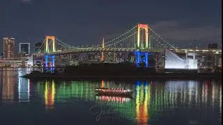 Japan Tokyo Rainbow Bridge at night