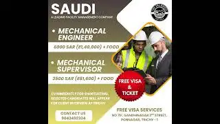 Saudi Job Vacancy 2025 | Mechanical Engineer 6000 SAR | Supervisor 3500 SAR | Interview in Trichy