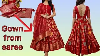 Anarkali dress cutting & stitching easily I | Convert saree into long gown👍