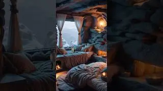 Snowy day in Cozy Cabin #snowambience #relax #snow #snowfallambience