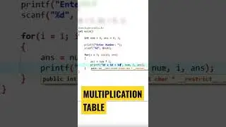 Print Multiplication Table Using C Language 