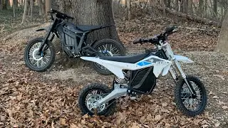First ride on the ETM RTR. Surron gets a flat and dad wheelies the Talaria 