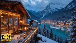 Smooth Winter Piano with Fireplace Sounds ❄️Snowy Mountain Luxury Terrace Café for Calm & Focus