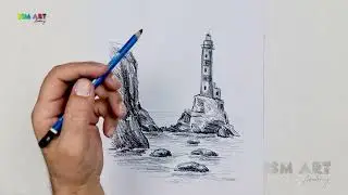 Lighthouse Pencil Sketch | Relaxing Coastal Drawing by SSM Art