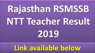 Rajasthan RSMSSB NTT Teacher Result 2019