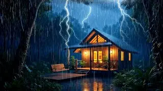Forest Cabin in the Rain ⚡ Cinematic Thunderstorm Sounds | HEAVY RAIN | RAIN SOUNDS | SLEEP SOUNDS
