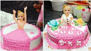 Pink Barbie doll cake | Barbie doll dress cake making in bakery || Pink color barbie doll recipe ||