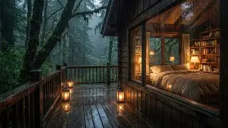 Fall Asleep Fast Rain Sounds on Wooden Cabin Porch for Deep Sleeping Tonight 😴