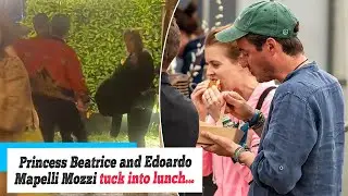 News: Princess Beatrice and Edoardo Mapelli Mozzi tuck into lunch on Worthy Farm at the final day...