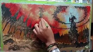 Anthropophagus Depravity - Demonic Paradise album cover. Acrylic painting by Timbul Cahyono