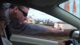 SUPERMAN FLYING OUTSIDE CAR WINDOW