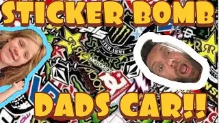CRAZY Car Sticker Bomb Challenge (with dad Keeping stickers on car 24 HOURS !!!!)