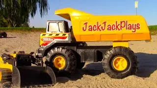 Construction Toy UNBOXING: Tonka Mighty Dump Truck Digging and Playing with Bruder Excavator