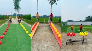 🏍️🔥 Bike vs Scooter vs Throwing Challenge &ndash; Red vs Yellow Balloon Battle! 🎈💥