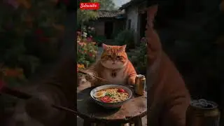 @flowbot🤪🤣🍉#little cat#lettle cat eating the noddle #cartoon #cat #catvideos #aicatvideo #