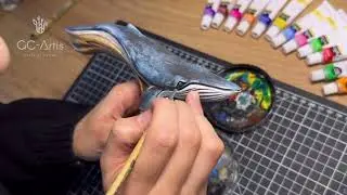 The Blue Whale &mdash; a hand-painted wooden walking cane made by GC-Artis C