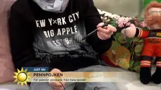 10-åriga Adam samlar på pennor och får hela landet att engagera sig!  - Nyhetsmorgon (TV4)