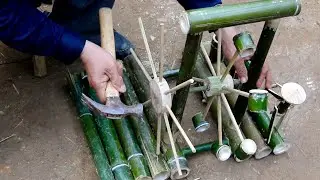 Chinese Master Carpenter Uses Bamboo To Made Rice Pounding And Milling Waterwheel