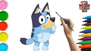 How to Draw Cute Bluey  🐶🎨 | Easy Cartoon Drawing for Kids | Doodle World Kids