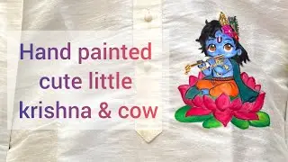 Little krishna & cow hand painting on kids kurta | Fabric painting tutorial.