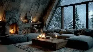 Peaceful Winter Piano Lounge ❄️ Soft Fireplace Sounds & Snowfall Ambience for Sleep & Focus