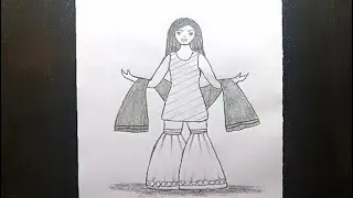 How To Draw A Girl With Salwar Suit || Pencil Drawing
