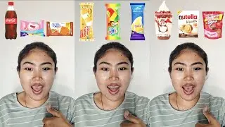 Collection of mukbang gery, ice, cocacola, waku, nutella, mixsue, bengbeng, top, sponge, candy, k...