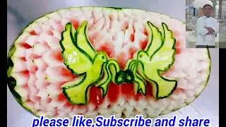New watermelon carvings idea(webbing rings with flying bird art carving)