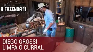 Diego Grossi cumpre tarefa de limpar o curral | A Fazenda