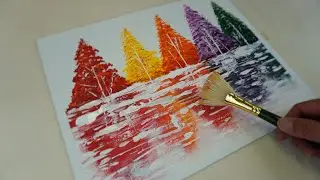 Fan Brush Drawing Abstract Landscape Tree Acrylic on Canvas /Painting For Beginners Kids tutorial#10