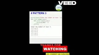 python pattern 3 #pythonprogramming #amazing #pattern #python #shorts#code #youtubeshorts