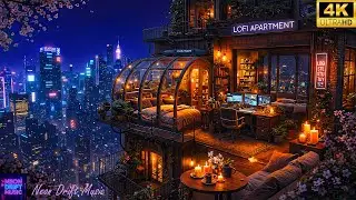 Cozy Cyberpunk Balcony Night 🌧️ Lofi Beats & Rain Sounds For Relax, Study, Focus All Night | 4K Calm