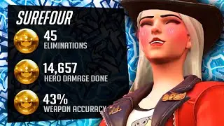Surefour OP Ashe Gameplay - 45 elims! [ Overwatch Season 30 Top 500 ]