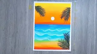 ⛱️Beautiful beach view in sunset time drawing from oil pastel colours #art #shorts 