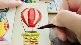 How to Paint a Hot-air Balloon in 4 Mins Tiny Watercolor迷你水彩Super Easy for Beginners#art #watercolor