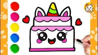 🌈 Cute Unicorn Cake Drawing | Draw Along Easy