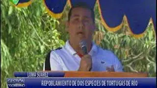 Evo Morales en Beni Loma Suarez Repoblamiento de dos especies de Tortugas de Rio