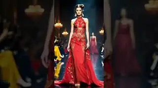 🔥 Red Carpet Glam: Model Stuns in Flowing Red Gown on Runway ✨