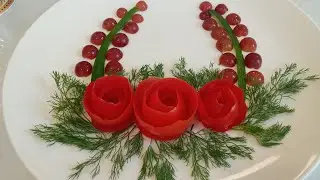 Mix Vegetable and Fruit Plating  Decoration Tomato,Dill leaves,Cucumber  and Grapes.