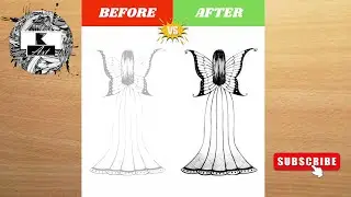 How to draw a girl backside | girl with butterfly wings drawing | girl  pencil sketch for beginner
