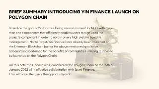 YIN FINANCE OFFICIAL LAUNCH ON POLYGON CHAIN IN COLLABORATION WITH IZUMI FINANCE