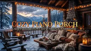 ❄️ Cozy Winter Piano Porch ❄️ Cozy Calm Piano & Crackling Fireplace Ambience ❄️  Relax Study Sleep