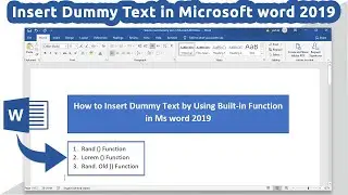 How to Insert Dummy Text By using three Built in Function in Ms word 2019 || Insert Dummy text word