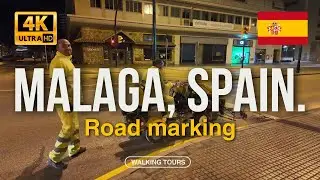 Road marking in Malaga, Spain. Walking tour 4K video Ultra HD.