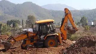 JCB Working Narrow Hilly Area - JCB Backhoe Loader on Difficult Place