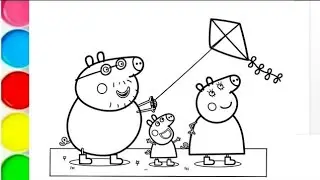 Daddy pig and mummy pig flying a kite, Peppa pig drawing, peppa pig official, peppa pig toys