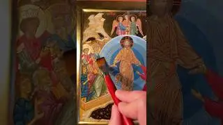 Covering orthodox icon with drying oil (olifa).  The icon will come to the church. #iconography