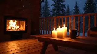 Late Night Cozy Jazz | Winter Porch Fireplace Ambience for Sleep